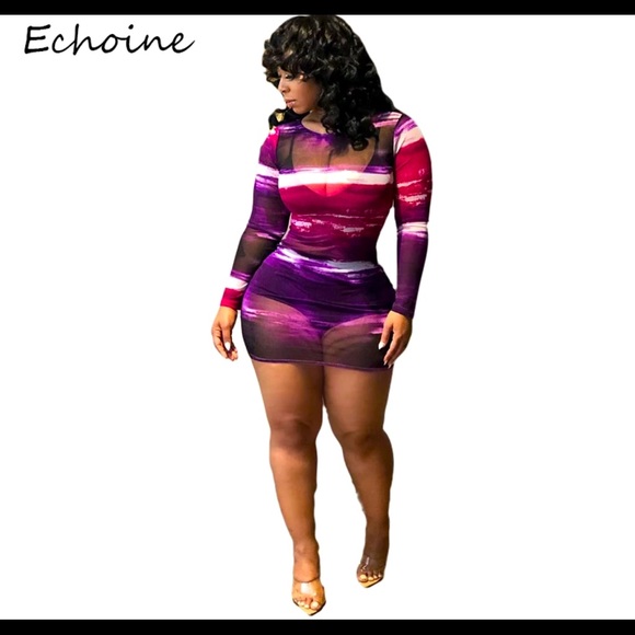 Sheer Mesh Long Sleeve See Through Dress - Picture 1 of 1